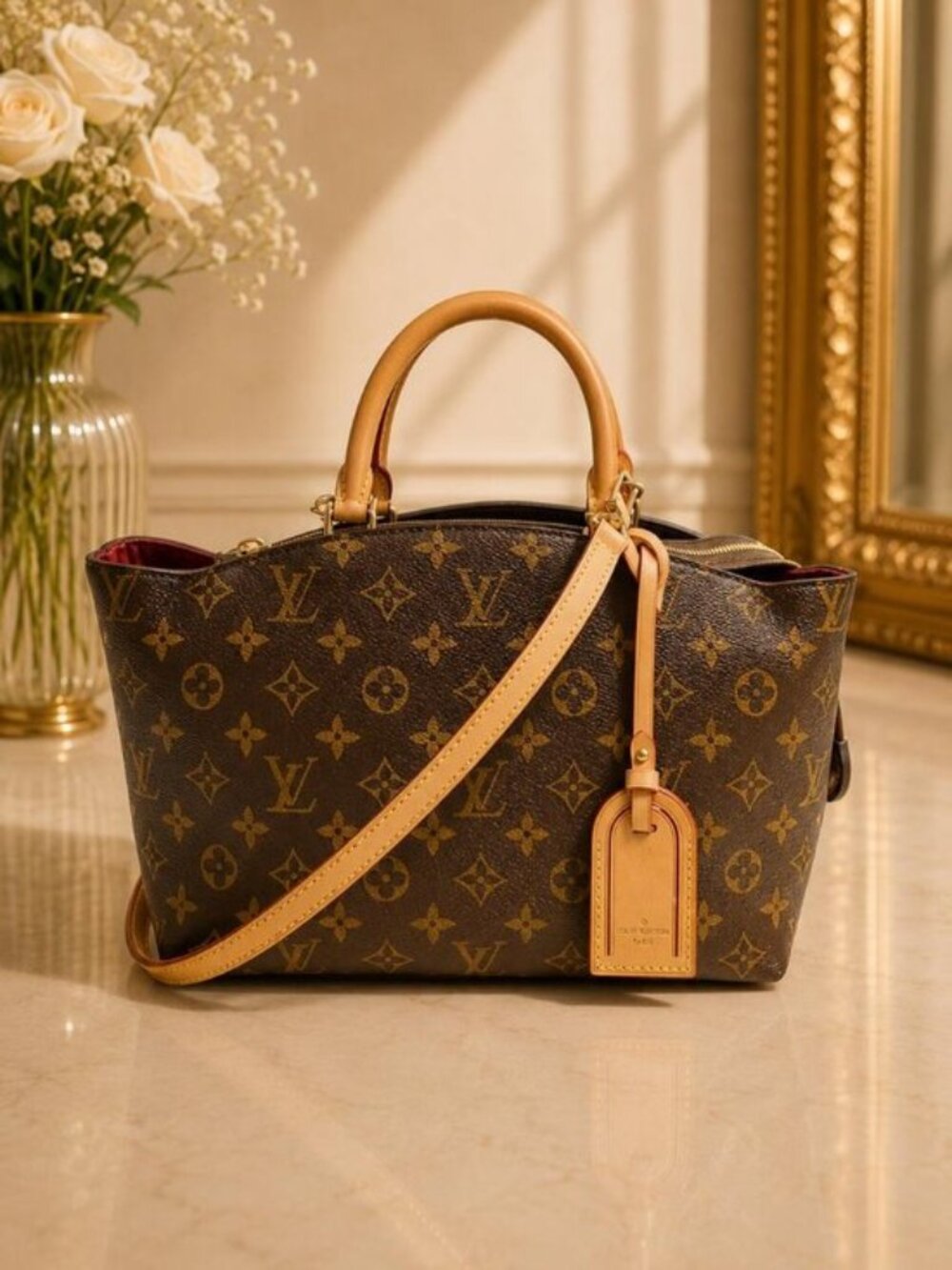 Authentic Louis Vuitton Petit Palais PM Monogram Canvas Satchel Crossbody Bag